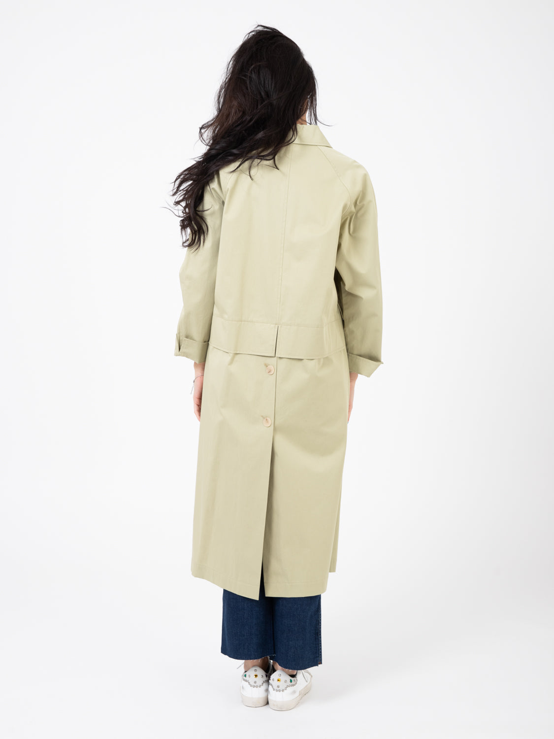 Sage Enzyme Cotton Trench Coat