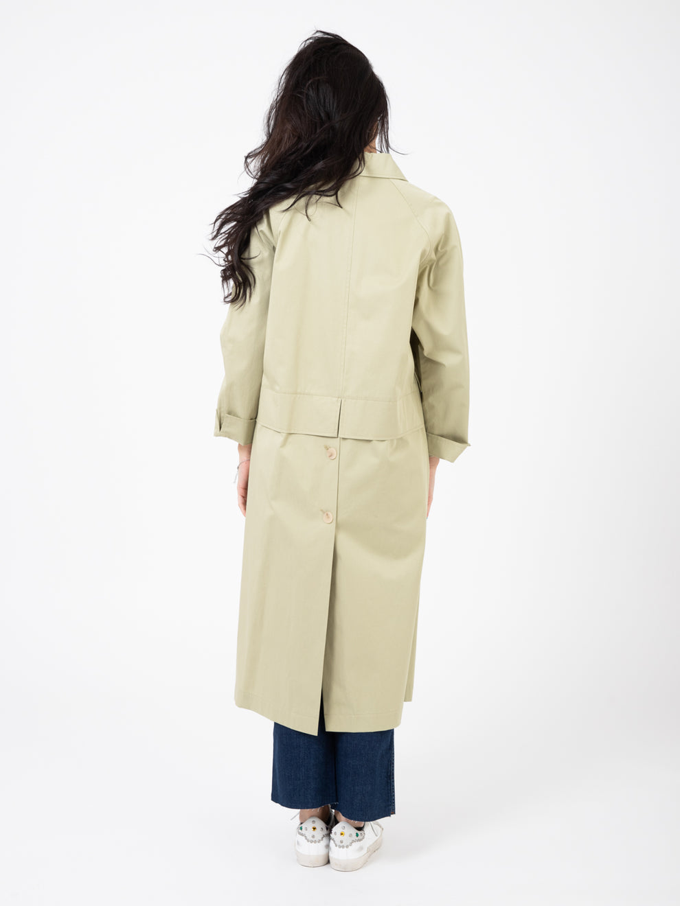 Sage Enzyme Cotton Trench Coat