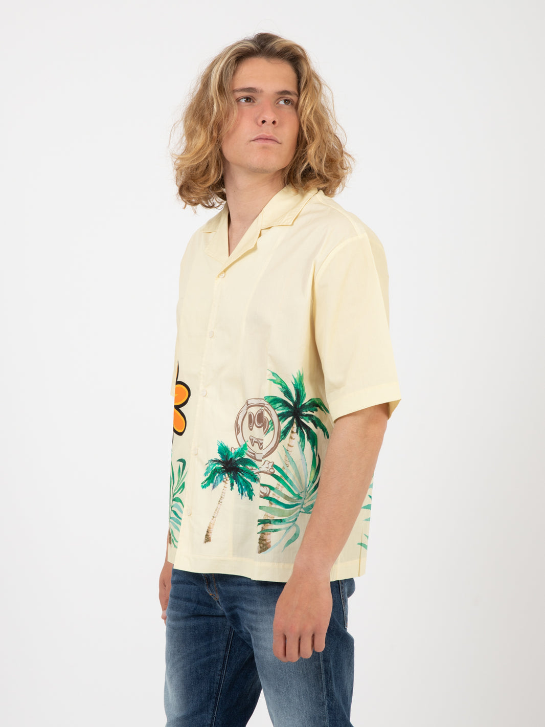 Camicia manica corta popeline fantasia palme