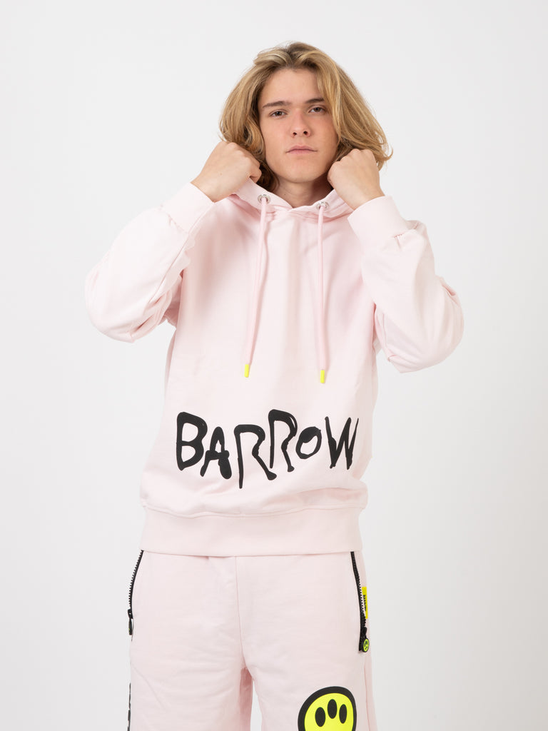 BARROW - Felpa hoodie con stampa teddy light pink