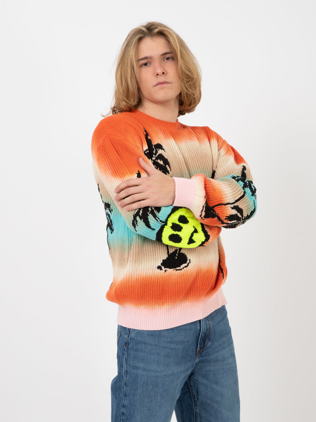 Maglione unisex fantasia palme arancione