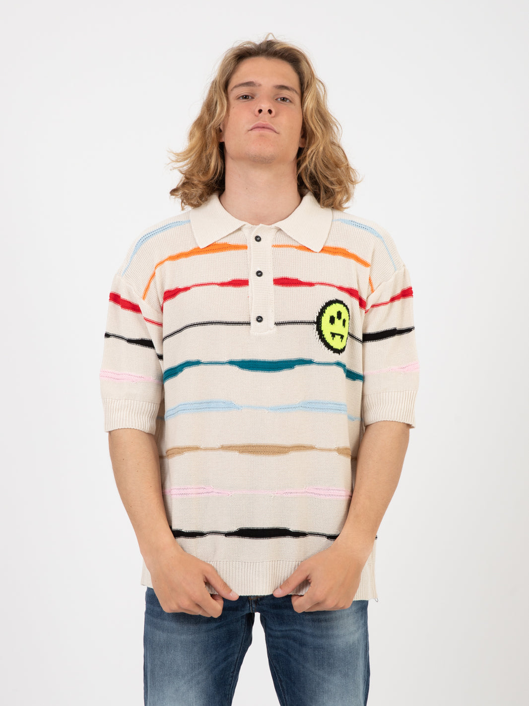 Polo shirt righe colorate beige