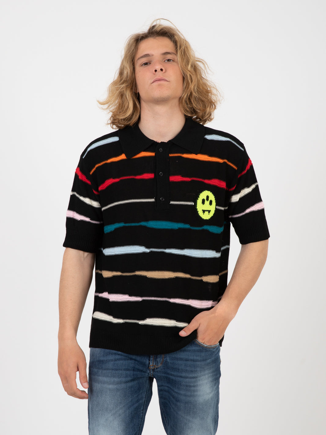 Polo shirt righe colorate nero