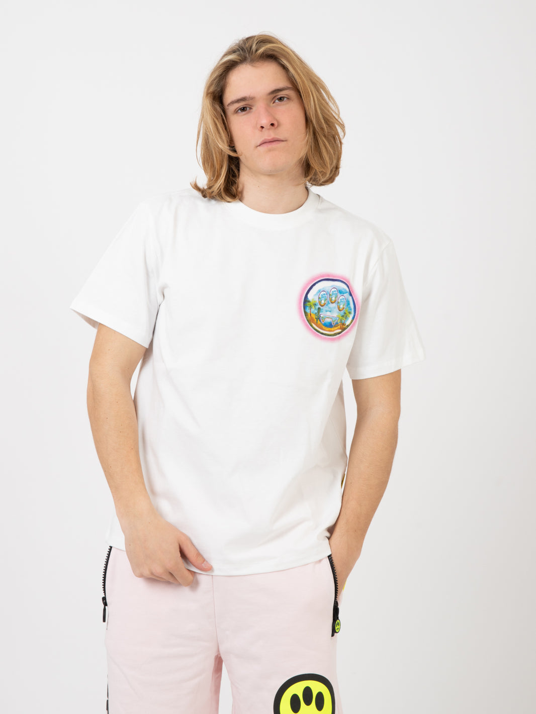 T-shirt stampa grafica paesaggio bianca