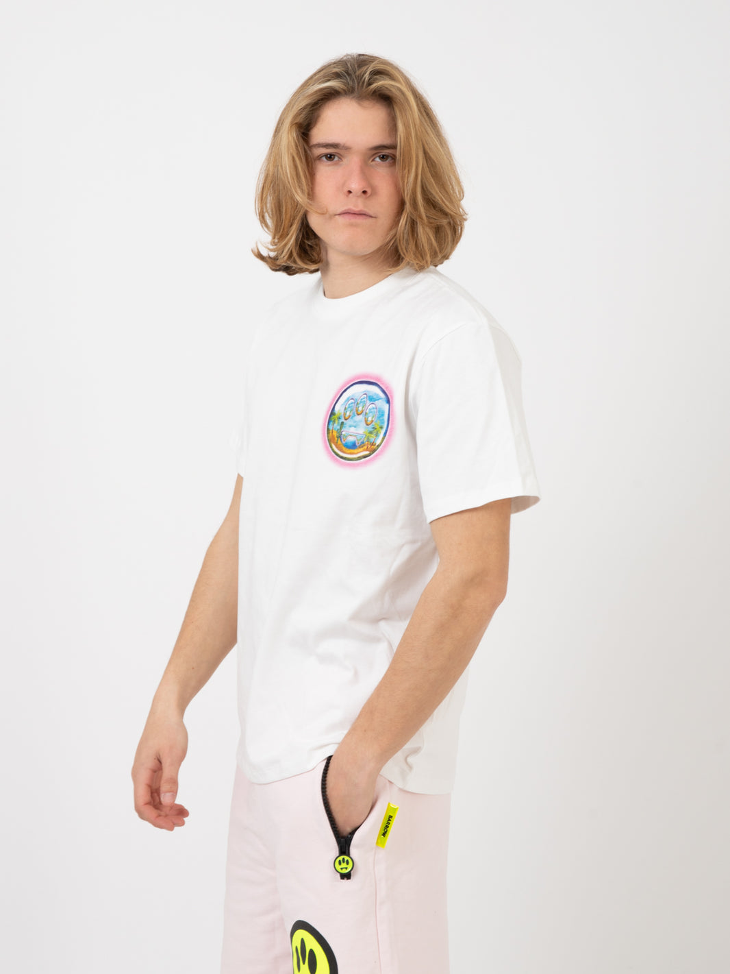 T-shirt stampa grafica paesaggio bianca