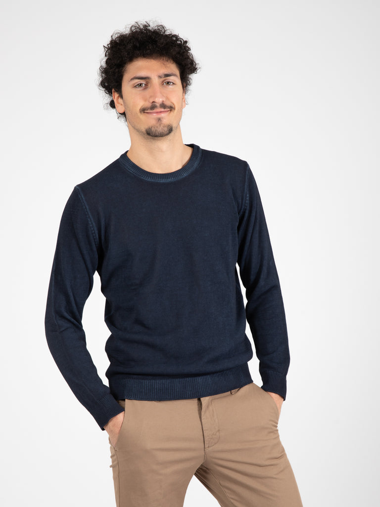 BELLWOOD - Maglia girocollo old 7 fili blu scuro