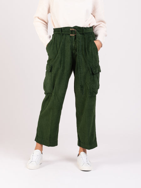 Pantaloni cargo corduroy dyed unito verdi