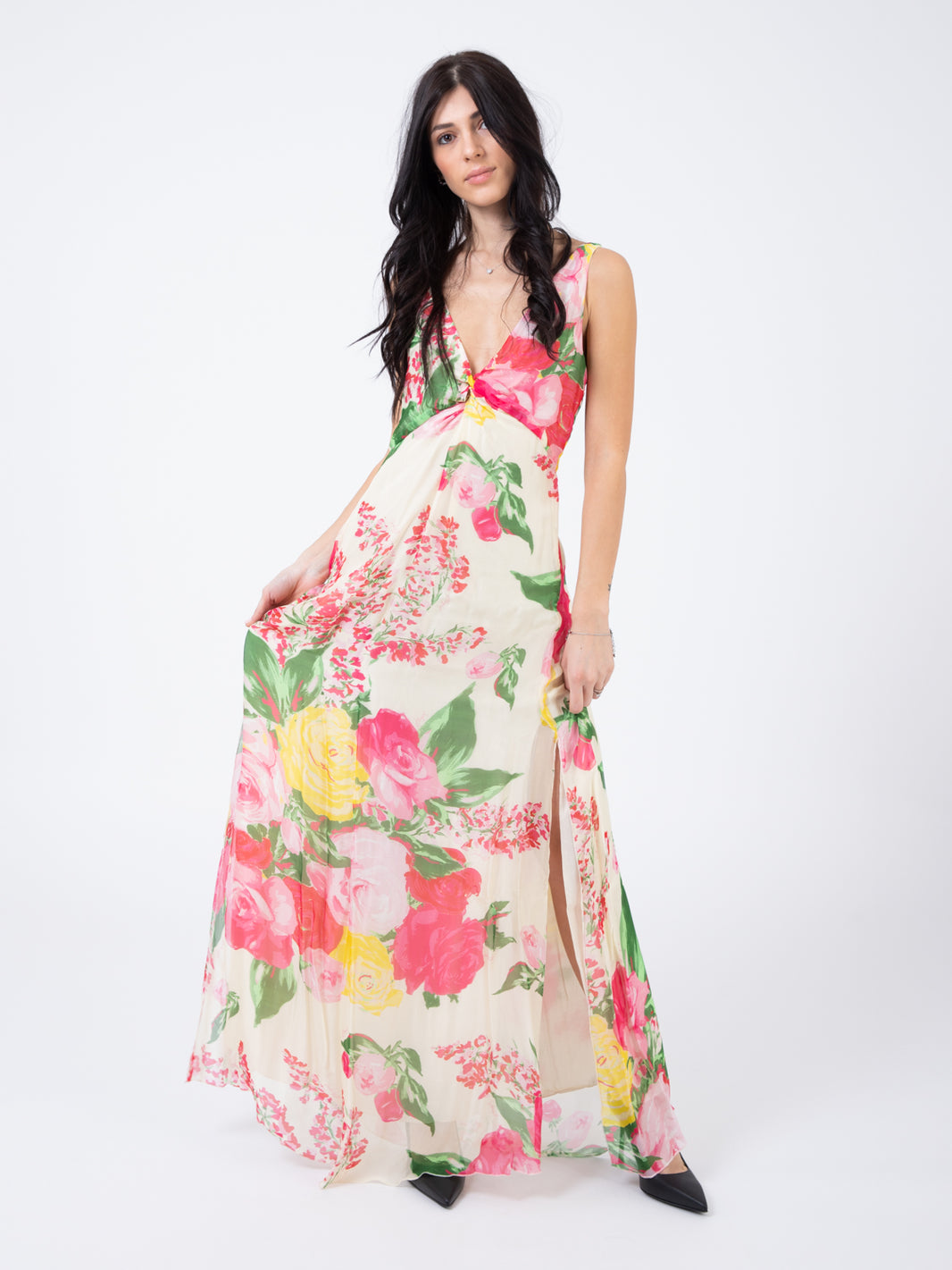 Painted flowers long dress