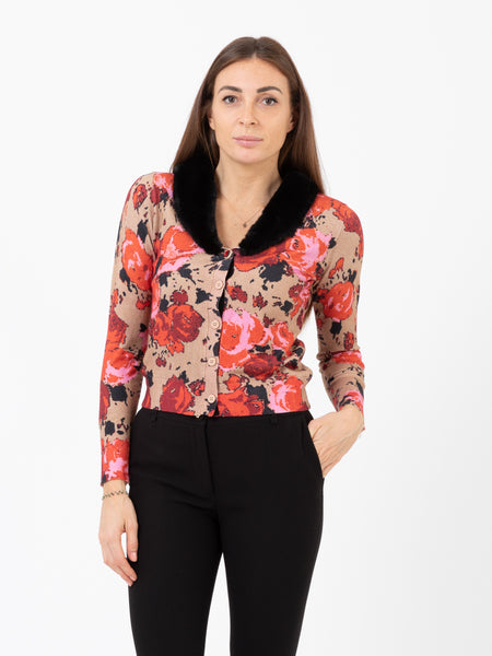 Cardigan animalier con faux fur glamour roses