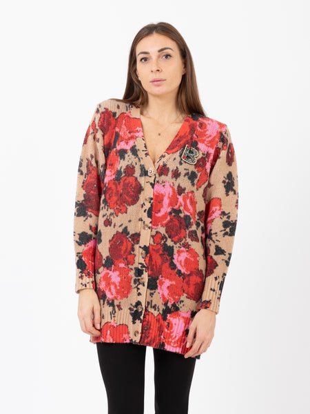 Cardigan glamour roses con maxi gioiello