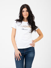BLUGIRL - T-shirt con logo e borchie bianca