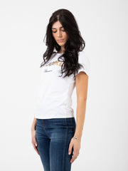 BLUGIRL - T-shirt con logo e borchie bianca