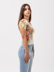 BLUGIRL - Top serafino in maglia stampa bouquet alabaster