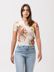 BLUGIRL - Top serafino in maglia stampa bouquet alabaster