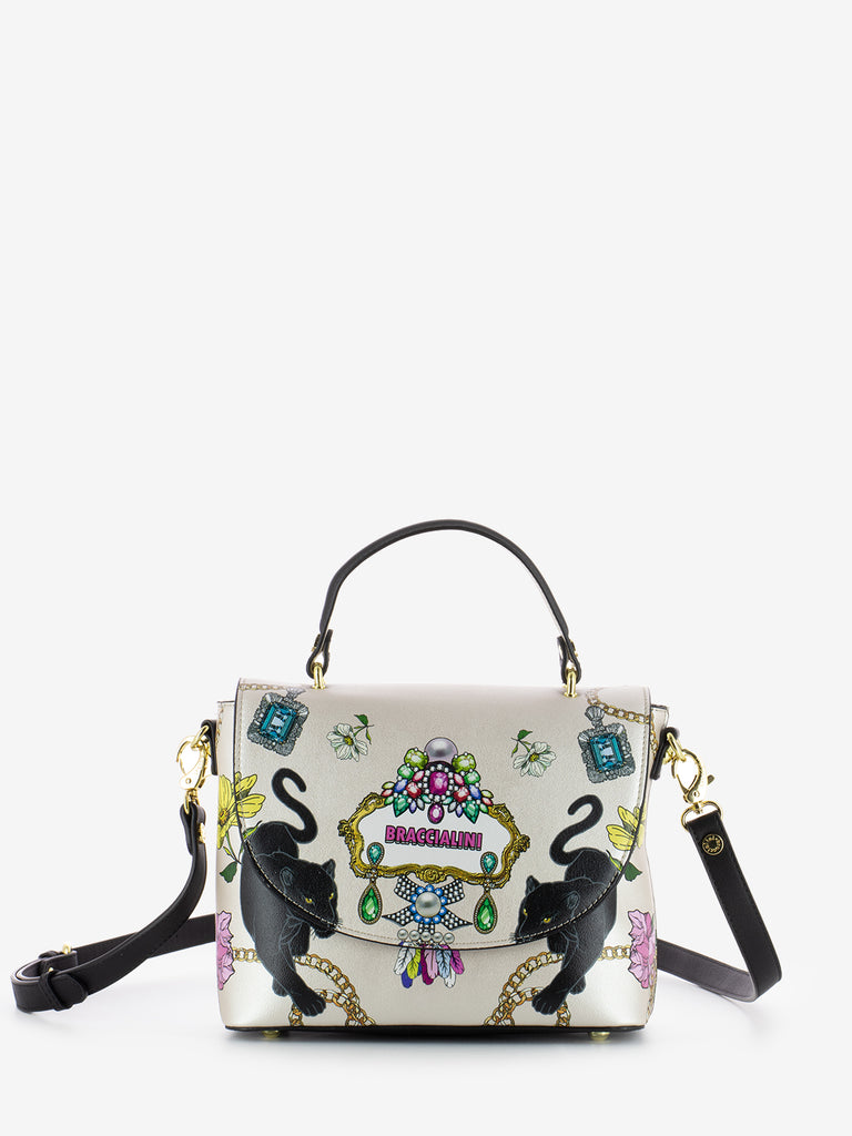 Braccialini Borsa A Mano Da Donna Marchio, Modello Cartoline B17084YY, Realizzato In Pelle Sintetica. Multicolore