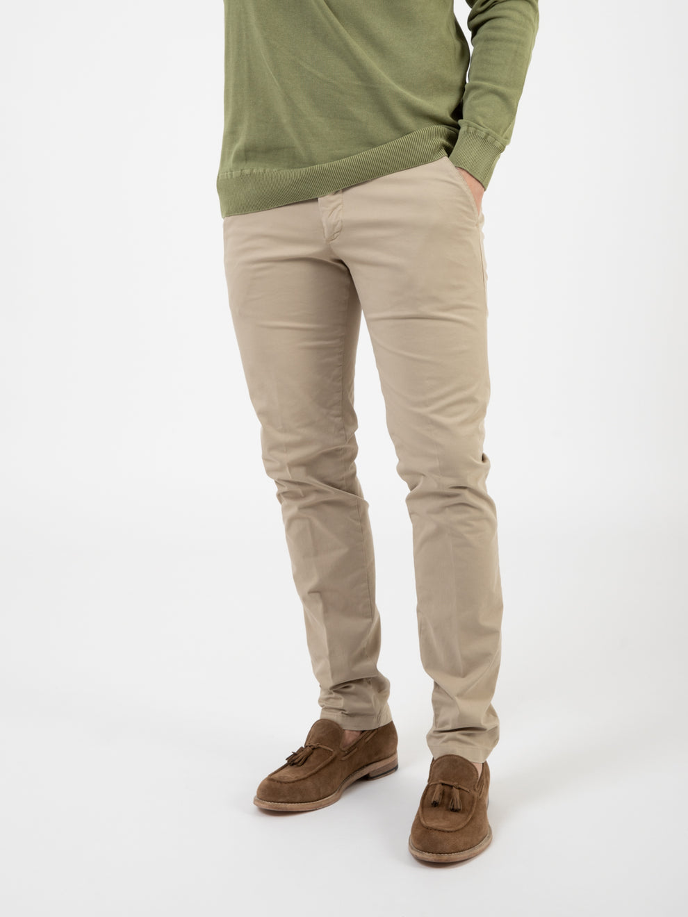 Pantaloni in cotone stretch beige