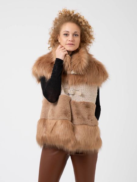 Gilet ecopelliccia e sweet-fur caramello