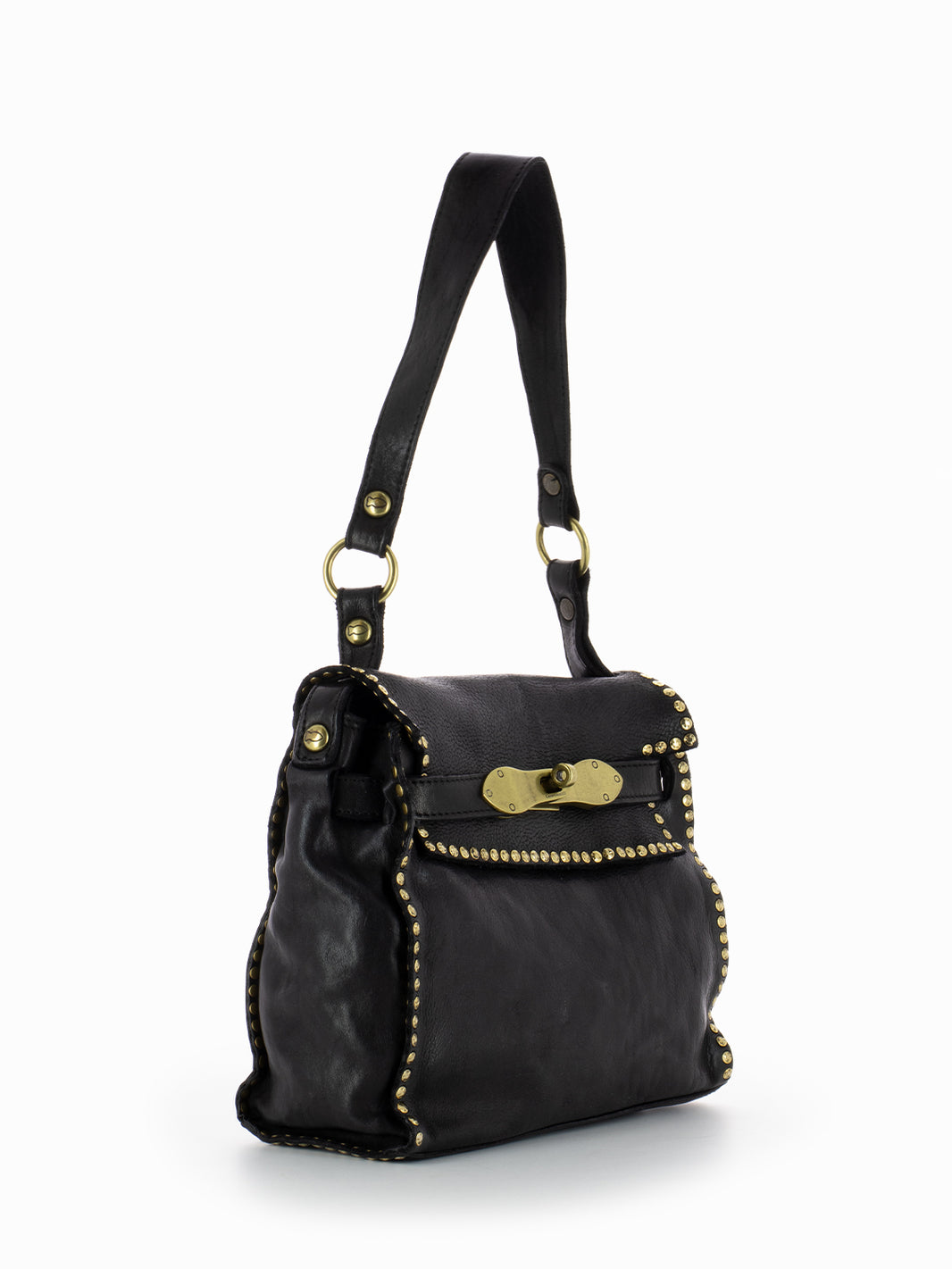 Small one shoulder bag in black leather