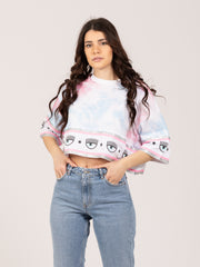 CHIARA FERRAGNI - T-shirt crop tie dye bianco / rosa / azzurro