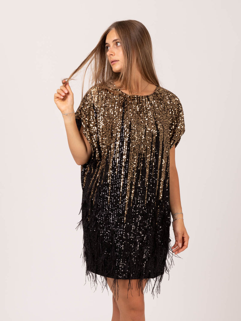 CIRCUS HOTEL - Blusa paillettes black / gold