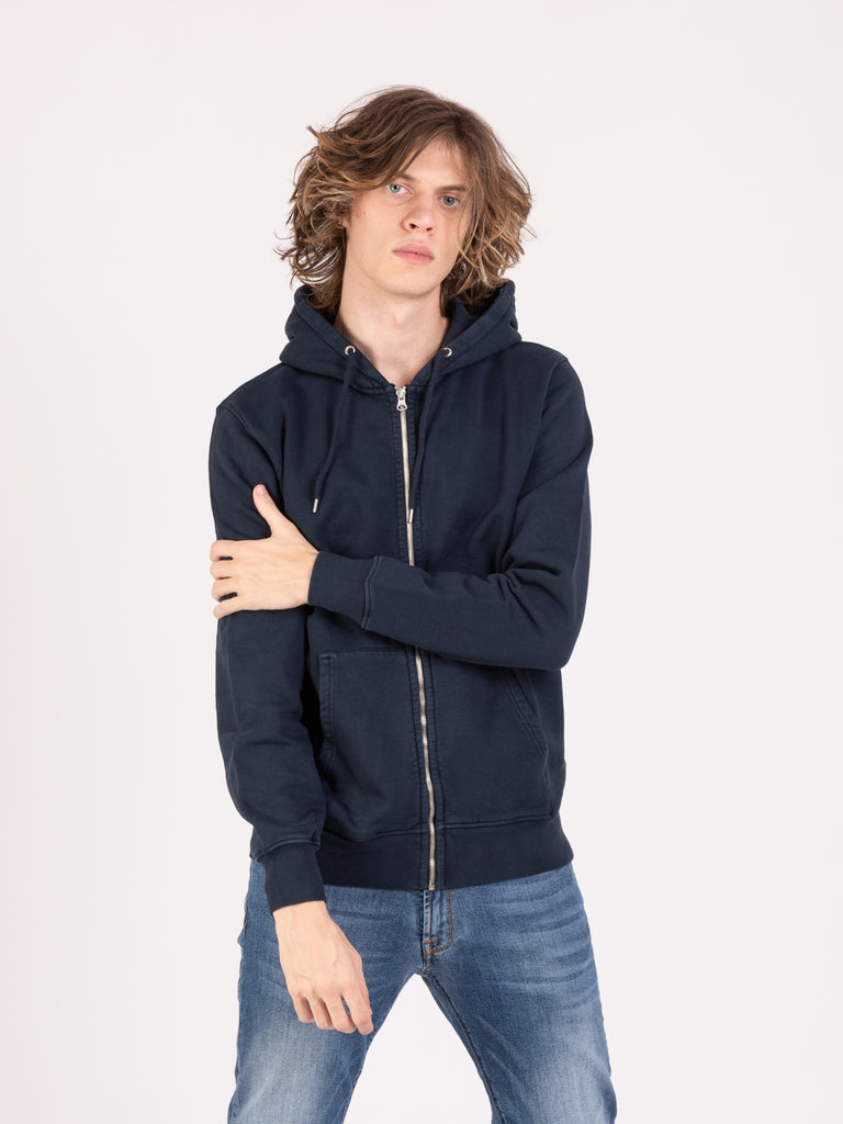 COLORFUL STANDARD - Felpa hoodie basica zip navy blue