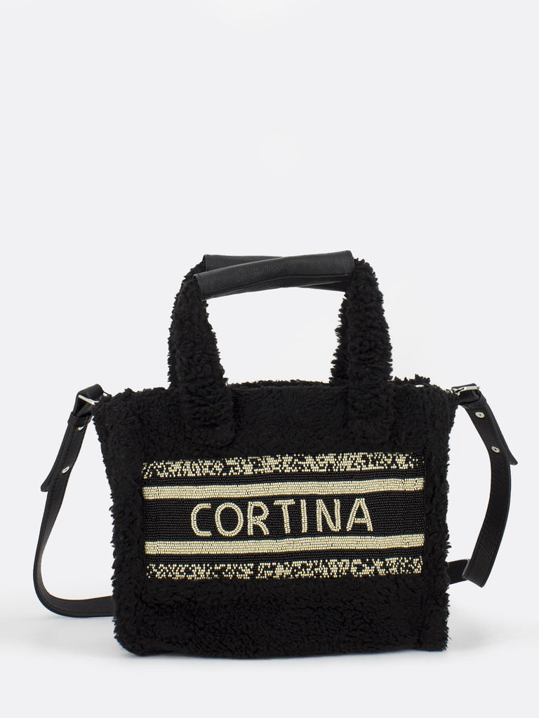 DE SIENA - Borsa eco fur Cortina black / champagne