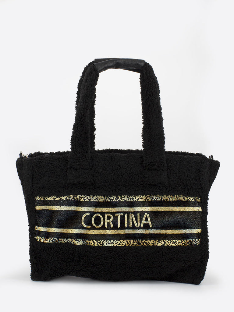 DE SIENA - Shopper eco fur Cortina black / champagne