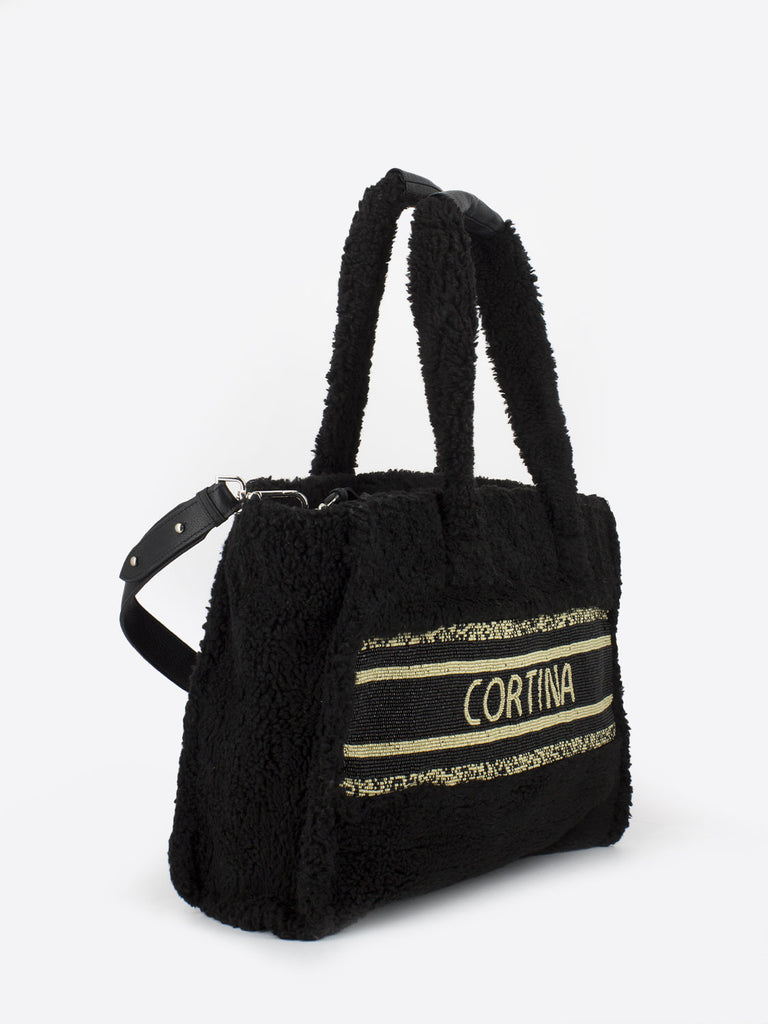 DE SIENA - Shopper eco fur Cortina black / champagne