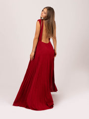ELISABETTA FRANCHI - Abito Red Carpet in jersey red velvet lurex con charm pendente