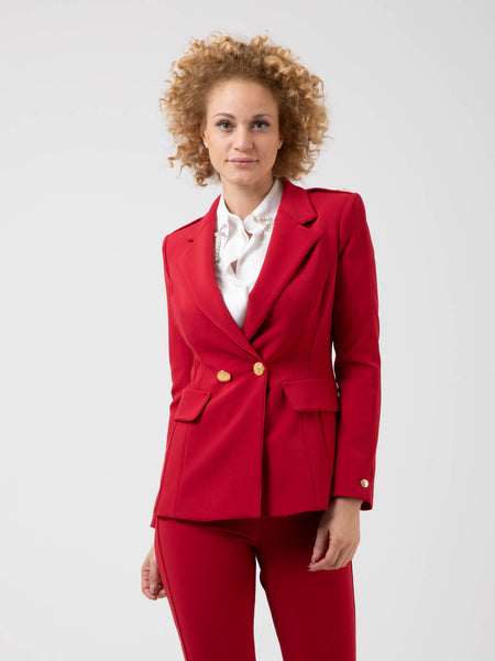 Blazer sfiancato red velvet con bottoni gold