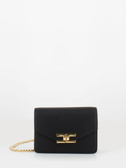 ELISABETTA FRANCHI - Borsetta on chain nera con logo light gold