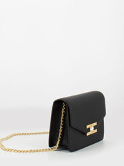 ELISABETTA FRANCHI - Borsetta on chain nera con logo light gold