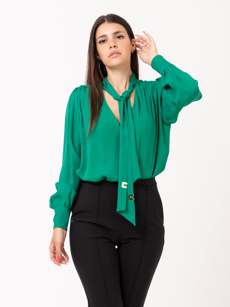 ELISABETTA FRANCHI - Camicia con foulard smeraldo
