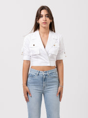 ELISABETTA FRANCHI - Camicia crop bianca con stringhe