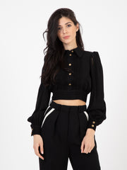 ELISABETTA FRANCHI - Camicia cropped lavorazione a jour nera