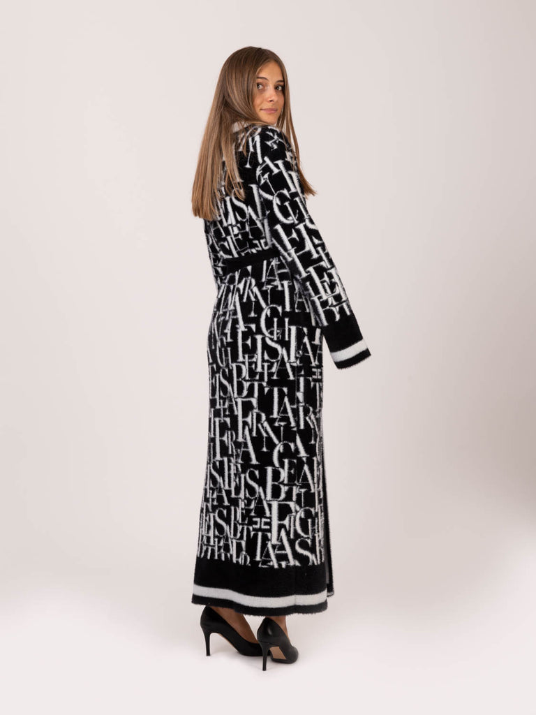 ELISABETTA FRANCHI - Cappotto in maglia nero / avorio disegno lettering