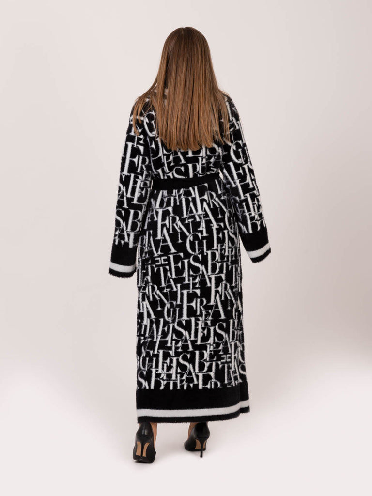ELISABETTA FRANCHI - Cappotto in maglia nero / avorio disegno lettering