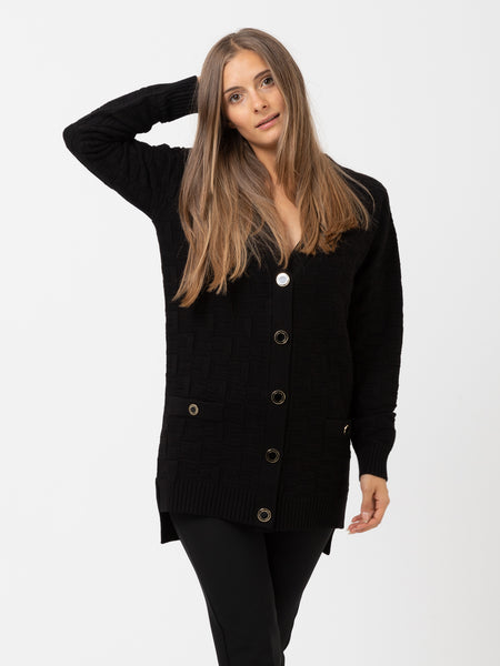 Cardigan monopetto nero logo bold