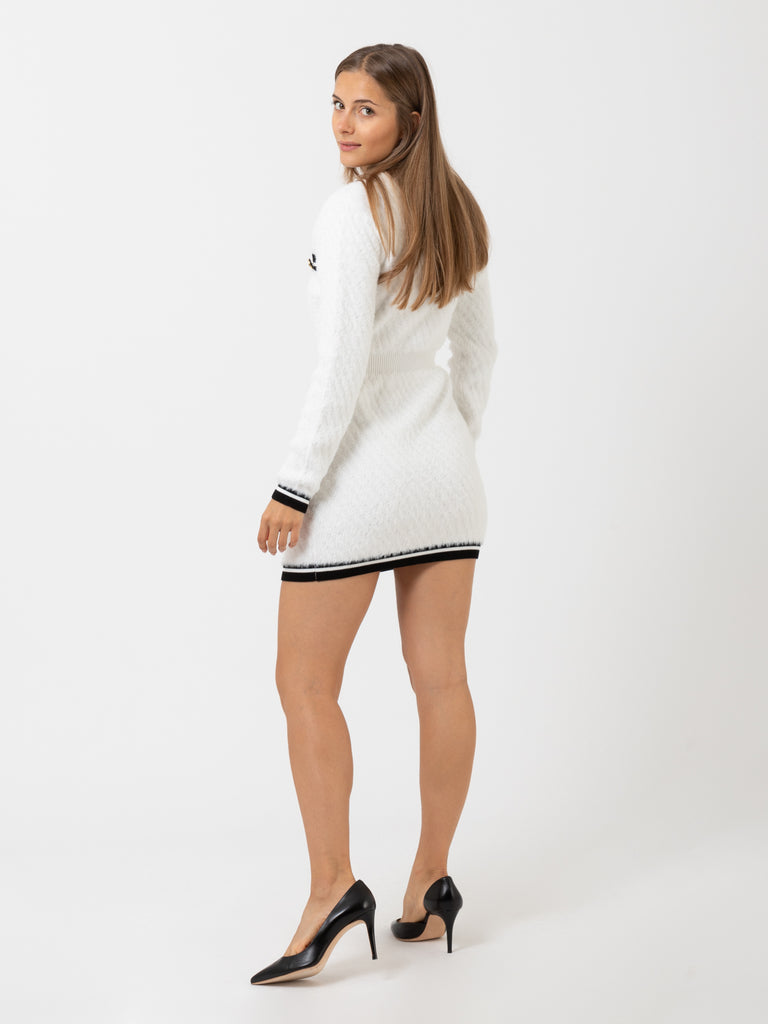 ELISABETTA FRANCHI - Mini abito in maglia avorio con zip e contrasto di colore