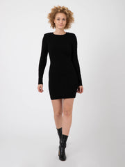 ELISABETTA FRANCHI - Mini dress nero in maglia con logo embossed