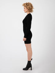 ELISABETTA FRANCHI - Mini dress nero in maglia con logo embossed
