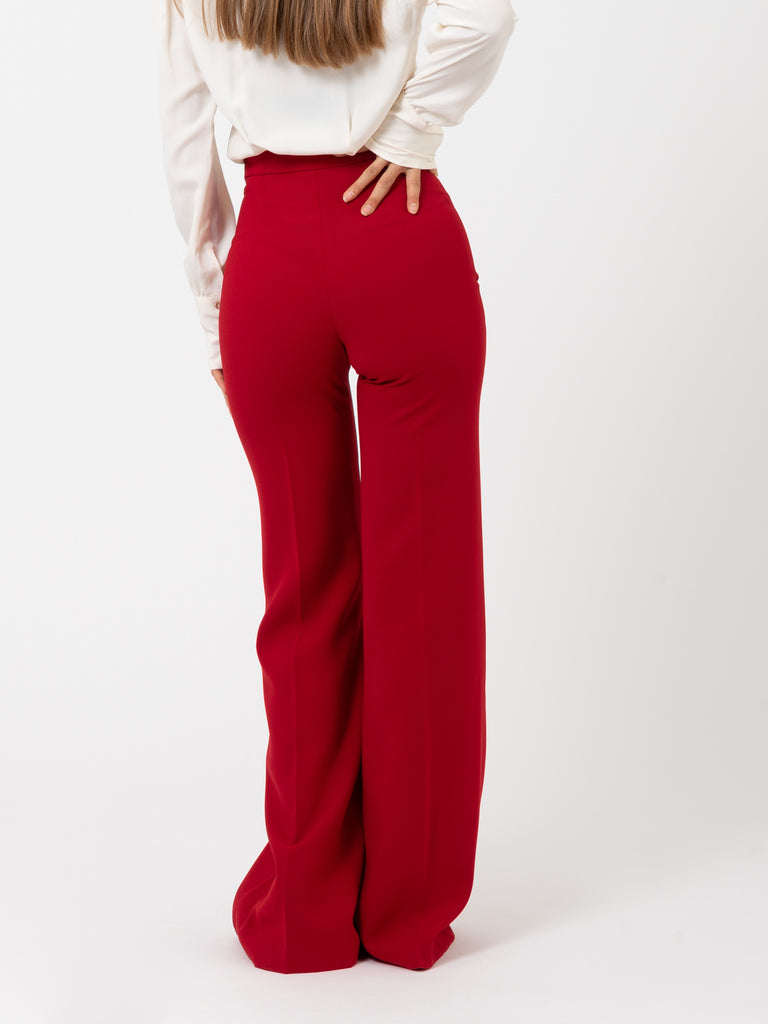 ELISABETTA FRANCHI - Pantalone a palazzo red velvet con maxi borchie