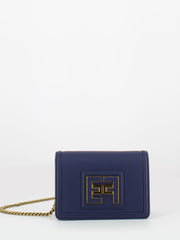 ELISABETTA FRANCHI - Wallet on chain inchiostro con logo light gold