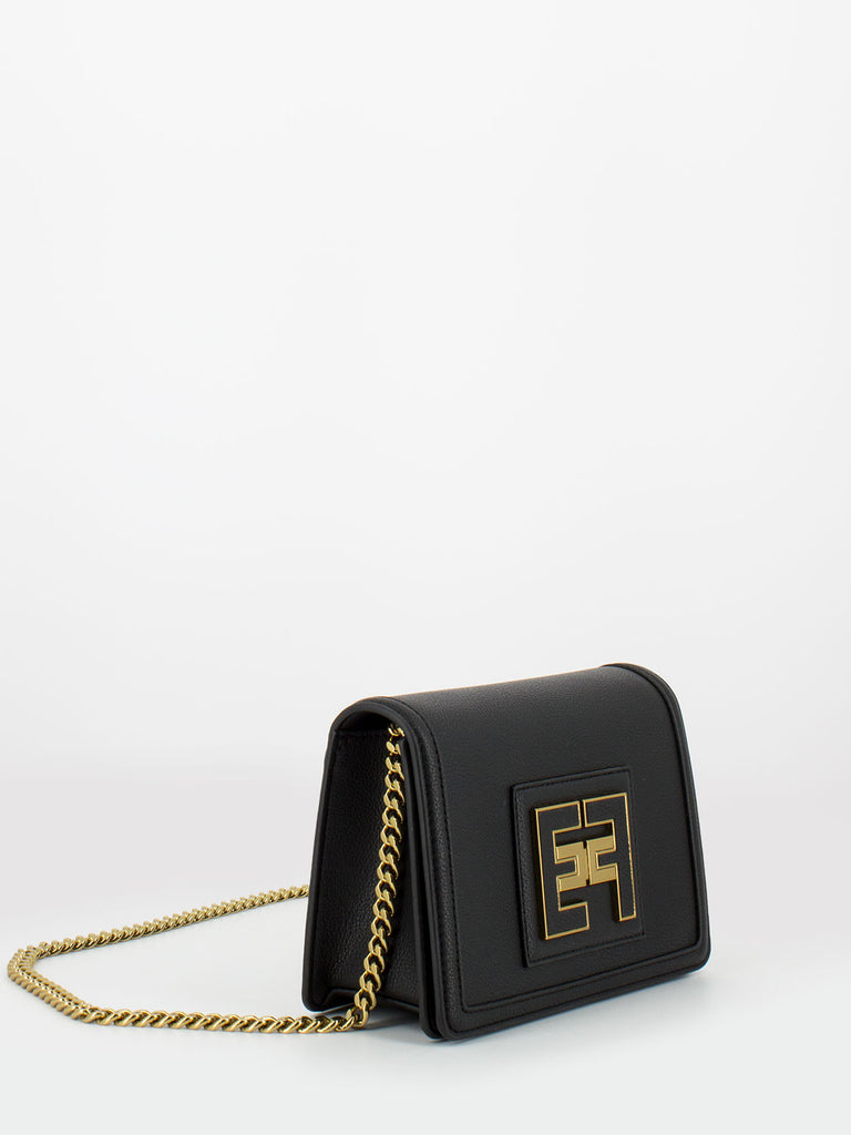 ELISABETTA FRANCHI - Wallet on chain nero con logo light gold
