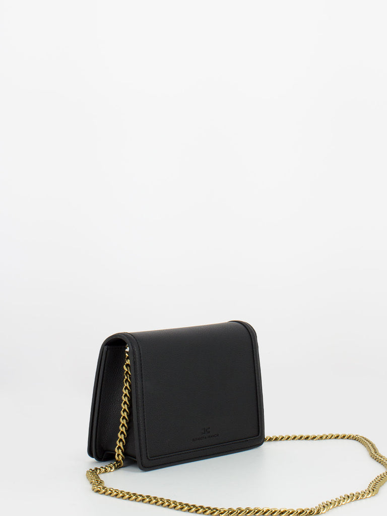 ELISABETTA FRANCHI - Wallet on chain nero con logo light gold