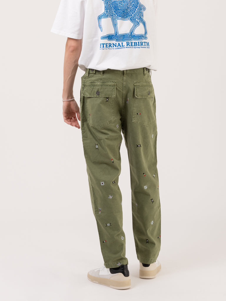 FRONT STREET - Pantalone All Over Embroidery green