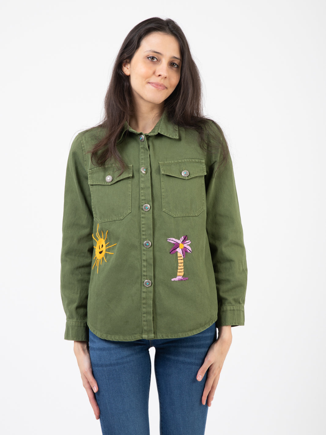 Giacca camicia handmade embroidery green