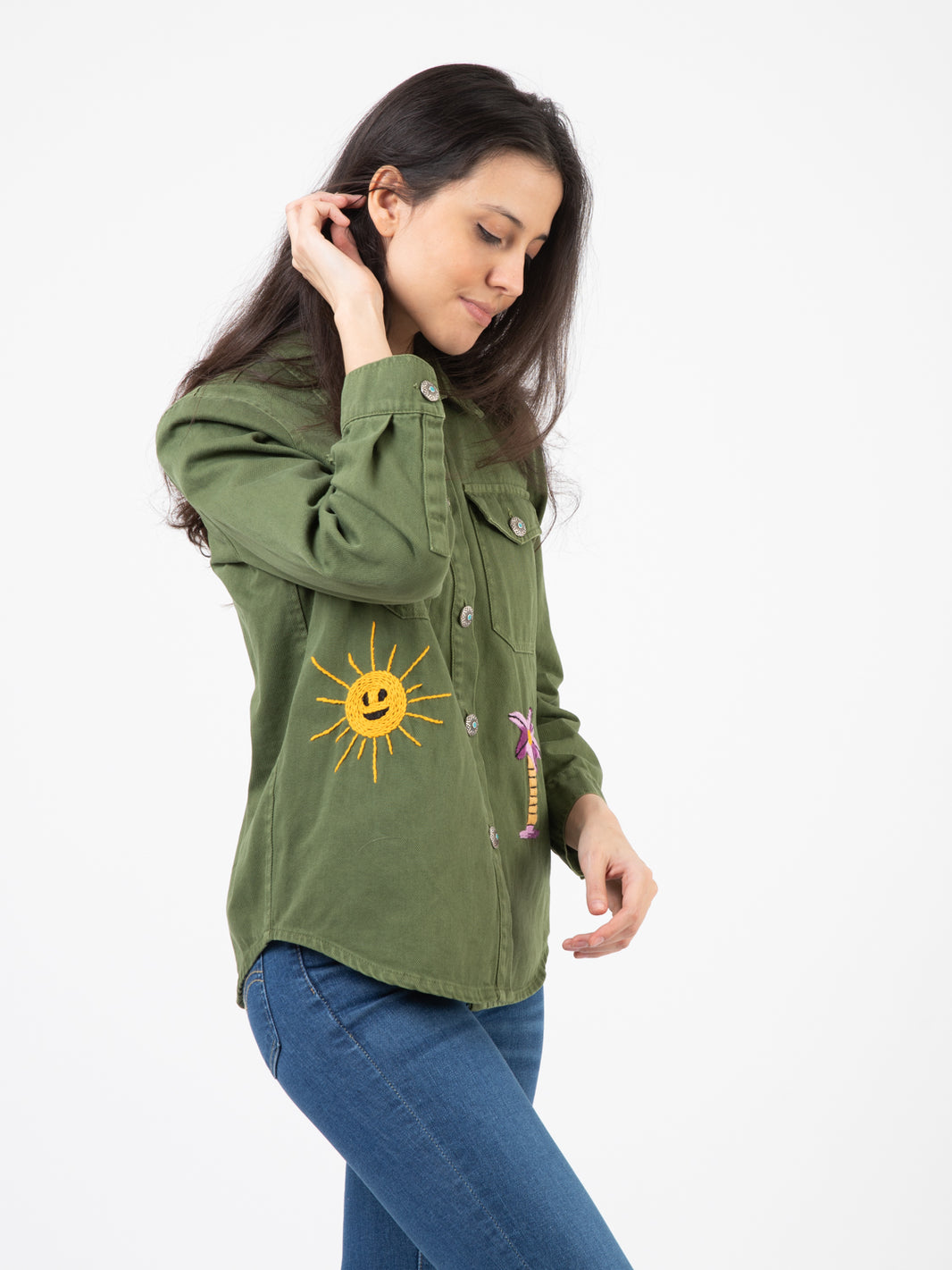 Giacca camicia handmade embroidery green