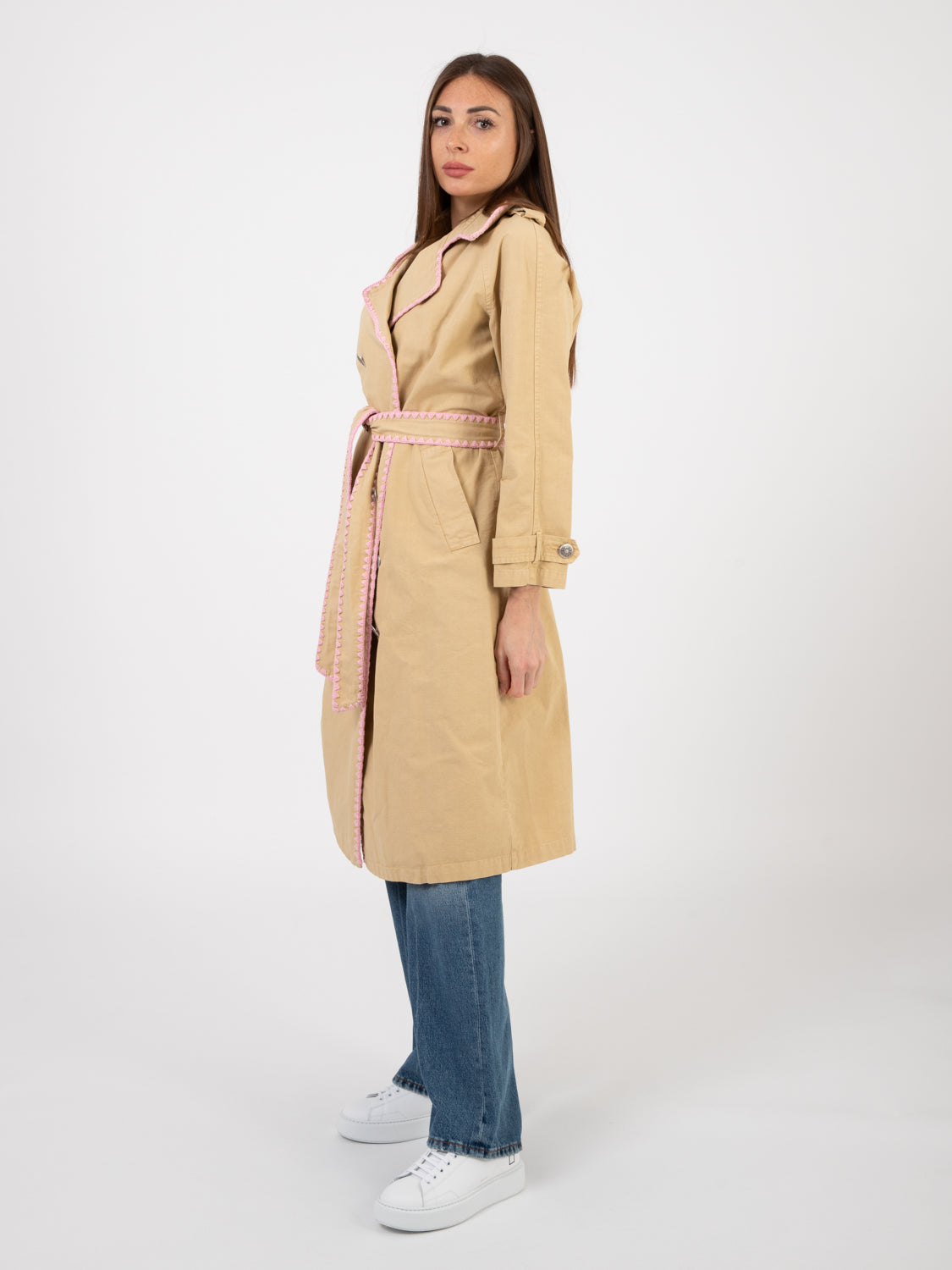 Beige embroidery military trench coat
