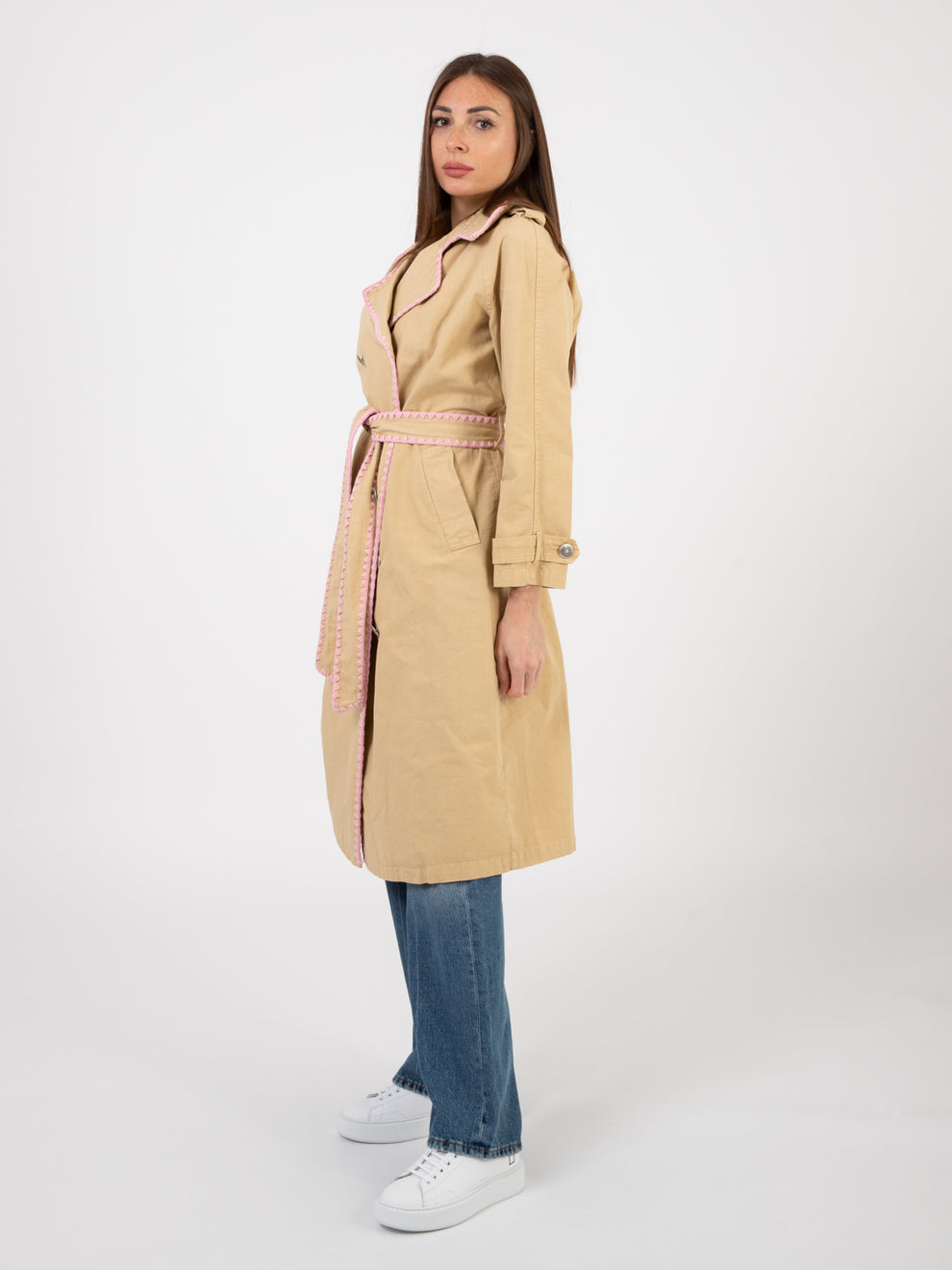 Beige embroidery military trench coat
